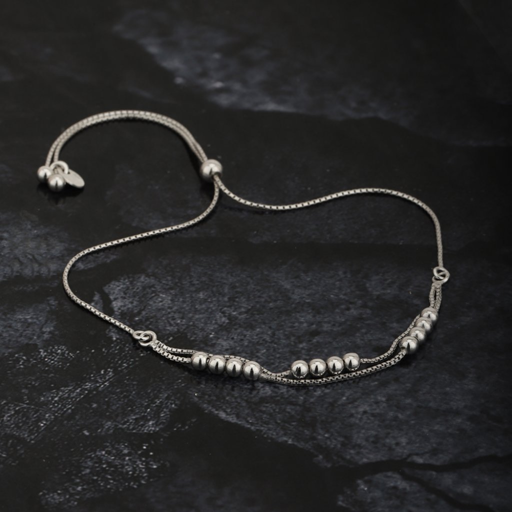 Vanbelle Sterling Silver Jewelry Double Layered Beaded Adjustable Bracelet